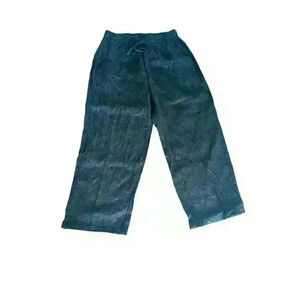 Women's Black 100% Linen Pants Pockets Drawstring Size L Large Gauzy Coastal